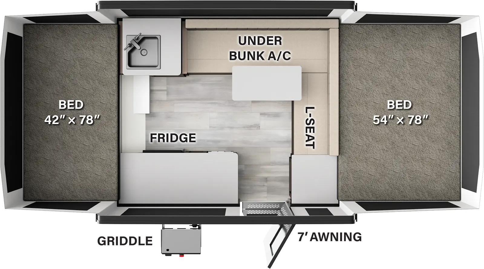 The Flagstaff Tent 164MT floorplan.